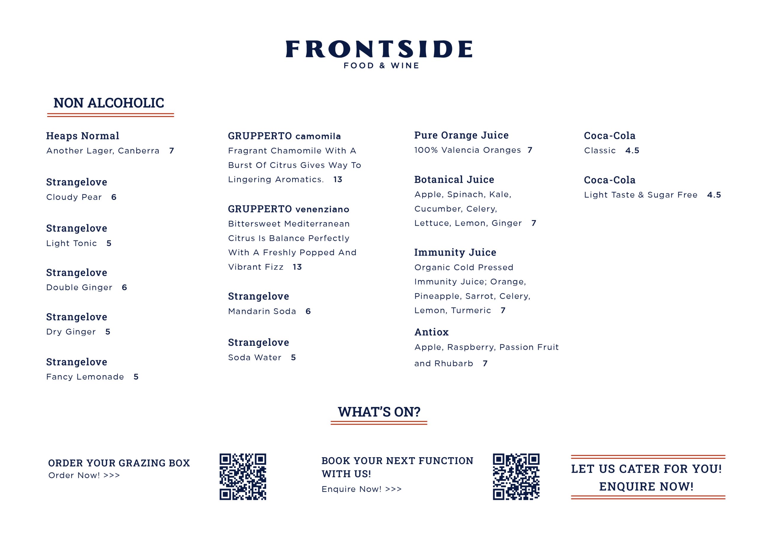 nonalcoholic menu frontside food and wine